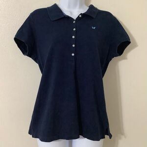 Vintage Y2K Aéropostale Navy Preppy Academic Butterfly Embroidered Polo Shirt XL